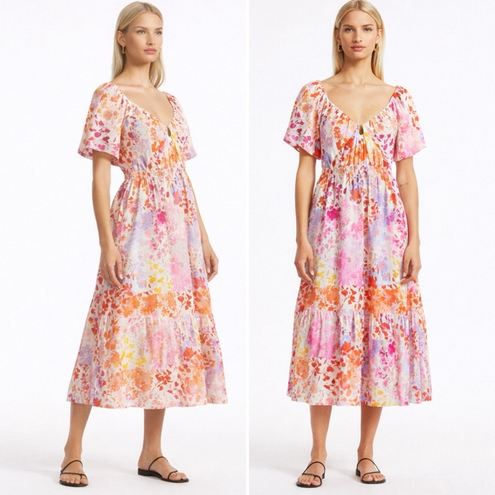 Derek Lam 10 Crosby Laine Floral Linen Puff Sleeve Maxi Dress Size 6 Nwt